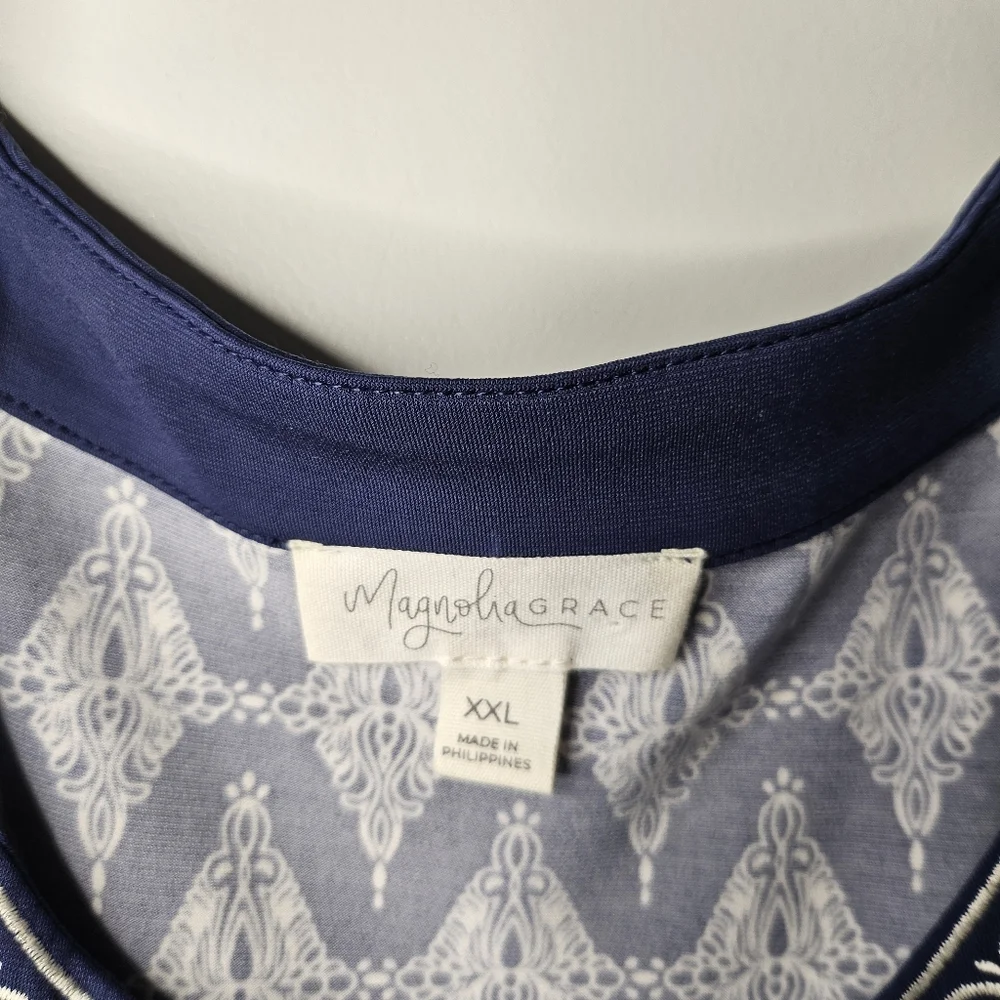 Magnolia Grace Navy White Boho Sleeveless V-Neck Shift Dress Size XXL Bohomian - Picture 5 of 9